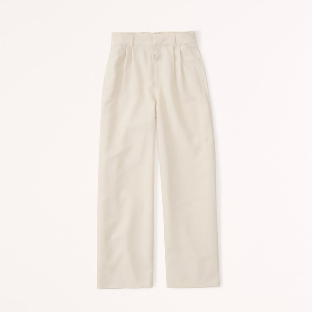 Abercrombie Tailored Wide Leg Pants Cream - SMST